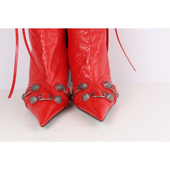 Balenciaga Cagole Boots Red Leather Knee High Pointed Toe Size 37.5 - Picture 3 of 16